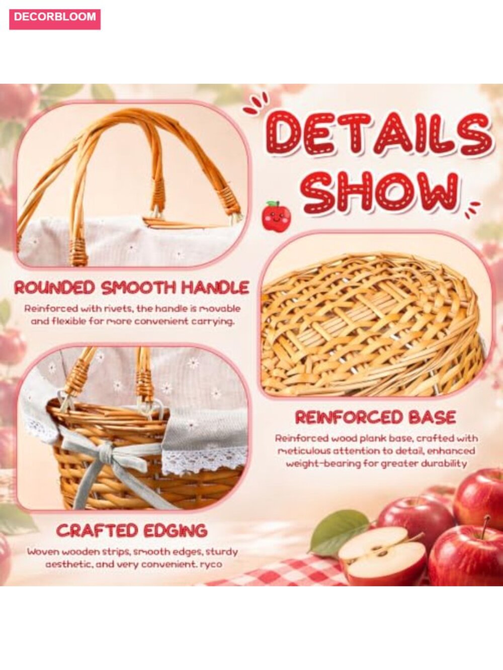 Fall Apple Basket Decor Set Farmhouse Centerpiece 10 Pc - Picture 4 of 5